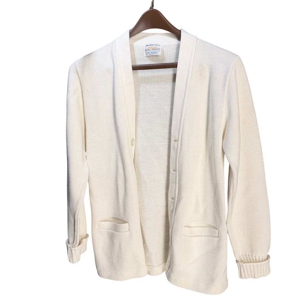 Vintage Bristol Products Official Award Sweater Cream Cardigan Acrylic RN41759